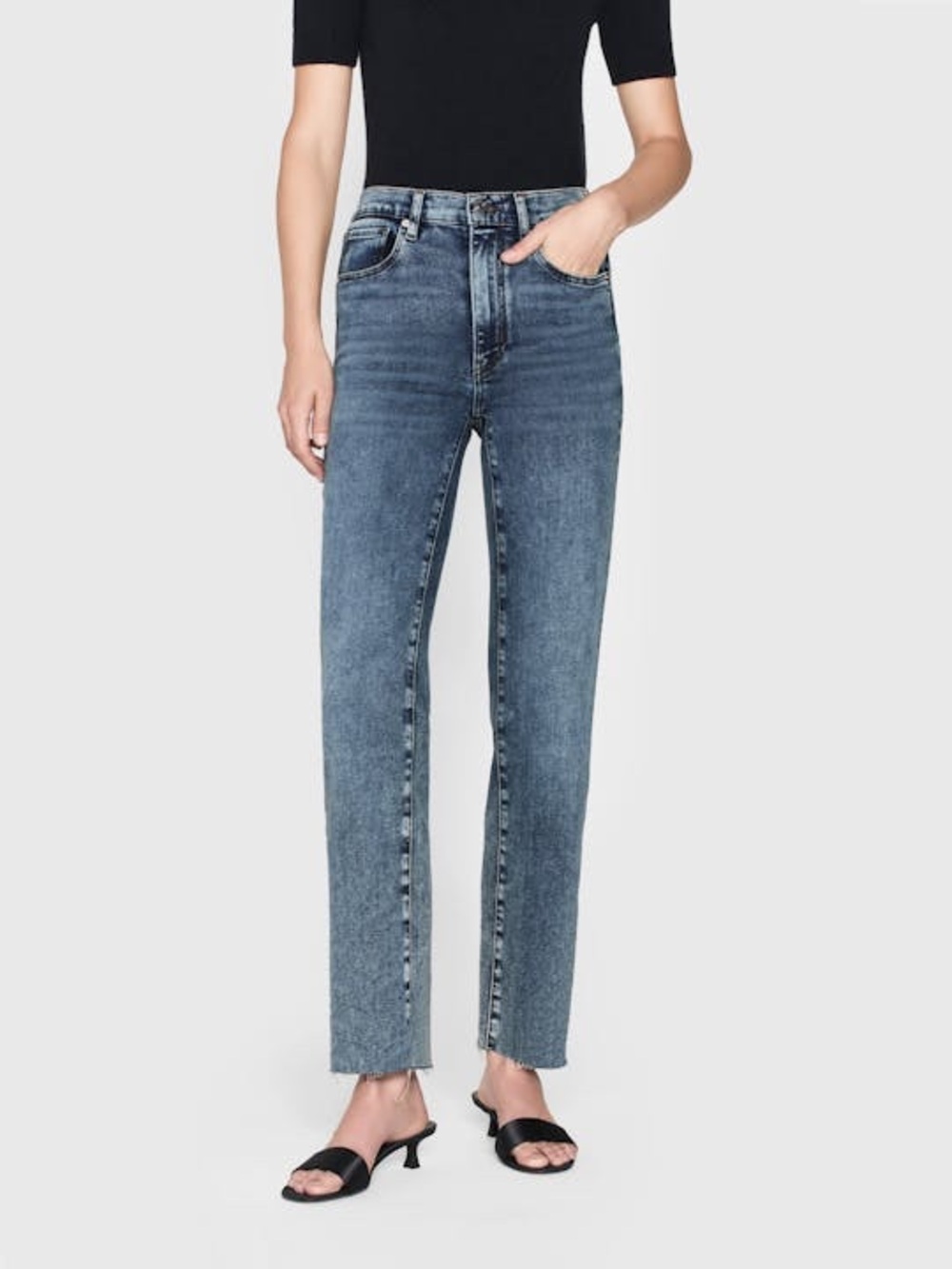 NWT FRAME Denim Womens Le Sleek Straight High Rise Jeans In Rowley Raw Fray 26